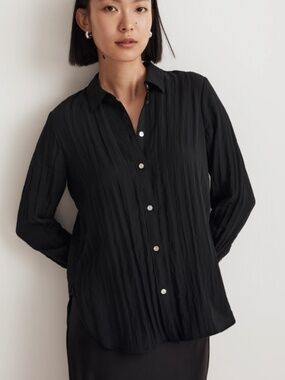 NWT Madewell Crinkled Button-Up Shirt True Black Size M